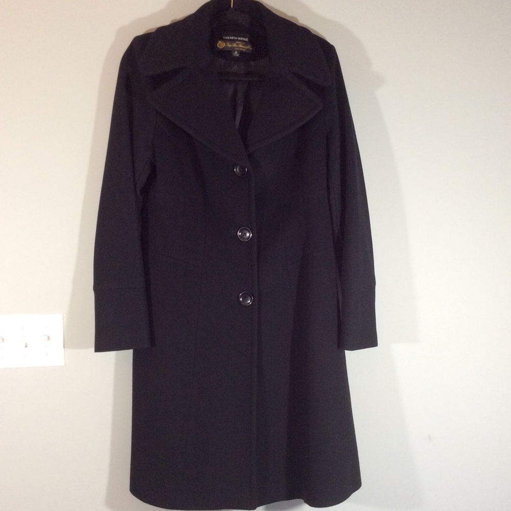 Saks 5th Avenue Black Wool Coat Sz 10